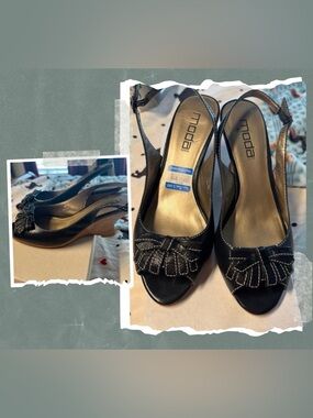 Moda Spana Black Peep-Toe Slingback Heels with Decorative Ruffle (10)